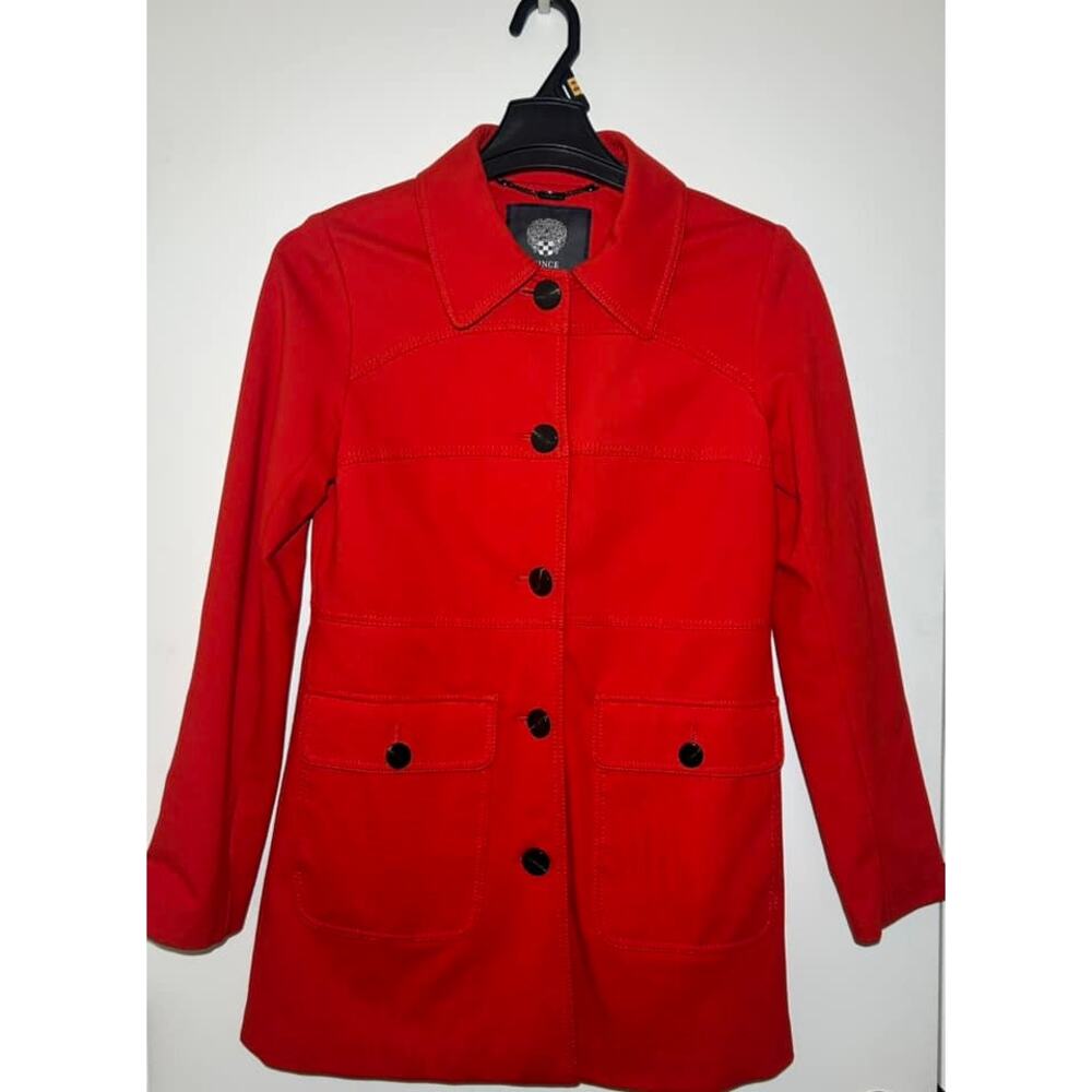 VINCE CAMUTO Red Pea Coat Rayon Blend Button Closure Collared Womens S